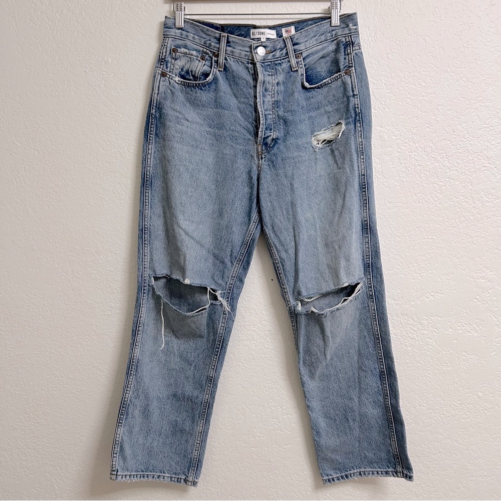 Re/Done Originals Made in the USA Straight Leg Distressed Denim Jeans, Size 27